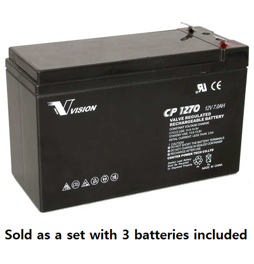 PM0019-3: 12V 7AH SLA Battery, .250 Terminal (T2) - QTY: 3
